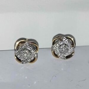 VTG 18K/Sterling Silver Diamond Love Knot Stud Earrings